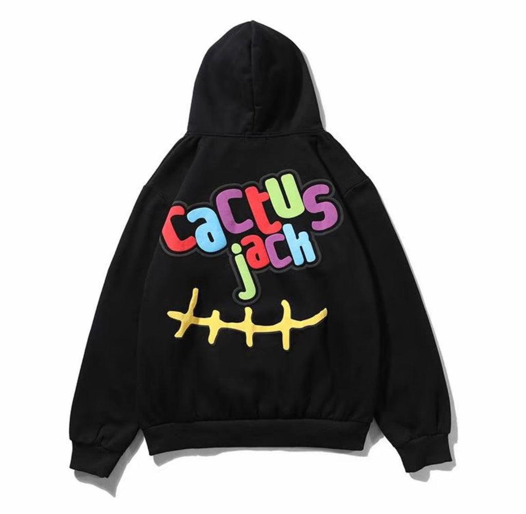 Cactus Patchwork Hoodie – Black