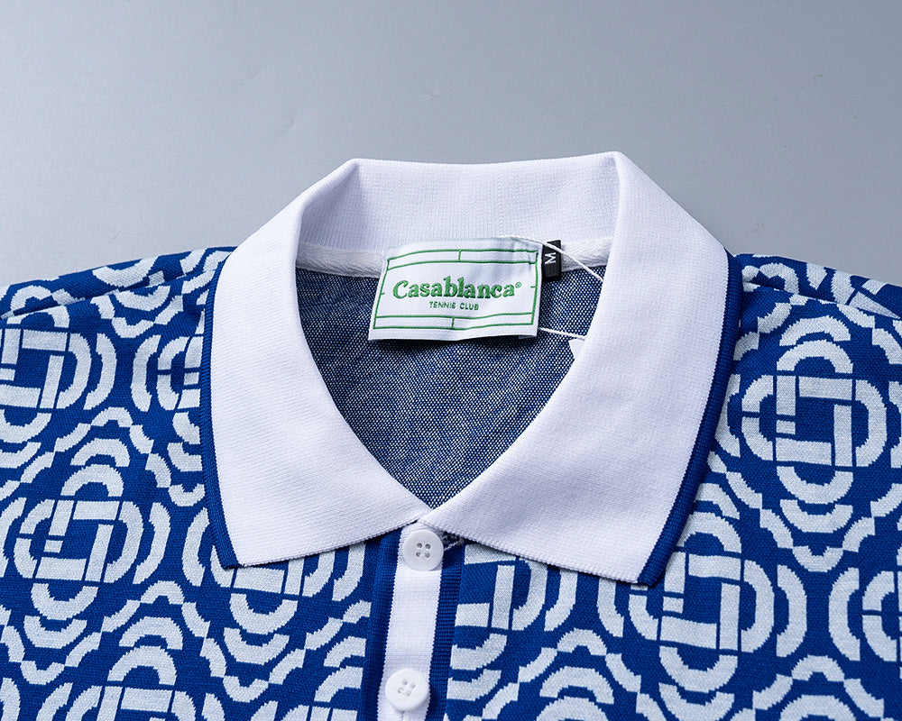 Playera Polo Casablanca Blue Monogram Jacquard