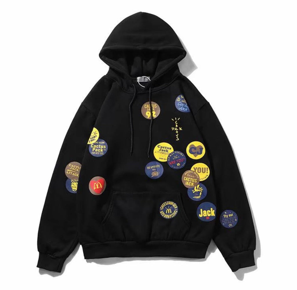 Cactus Patchwork Hoodie – Black