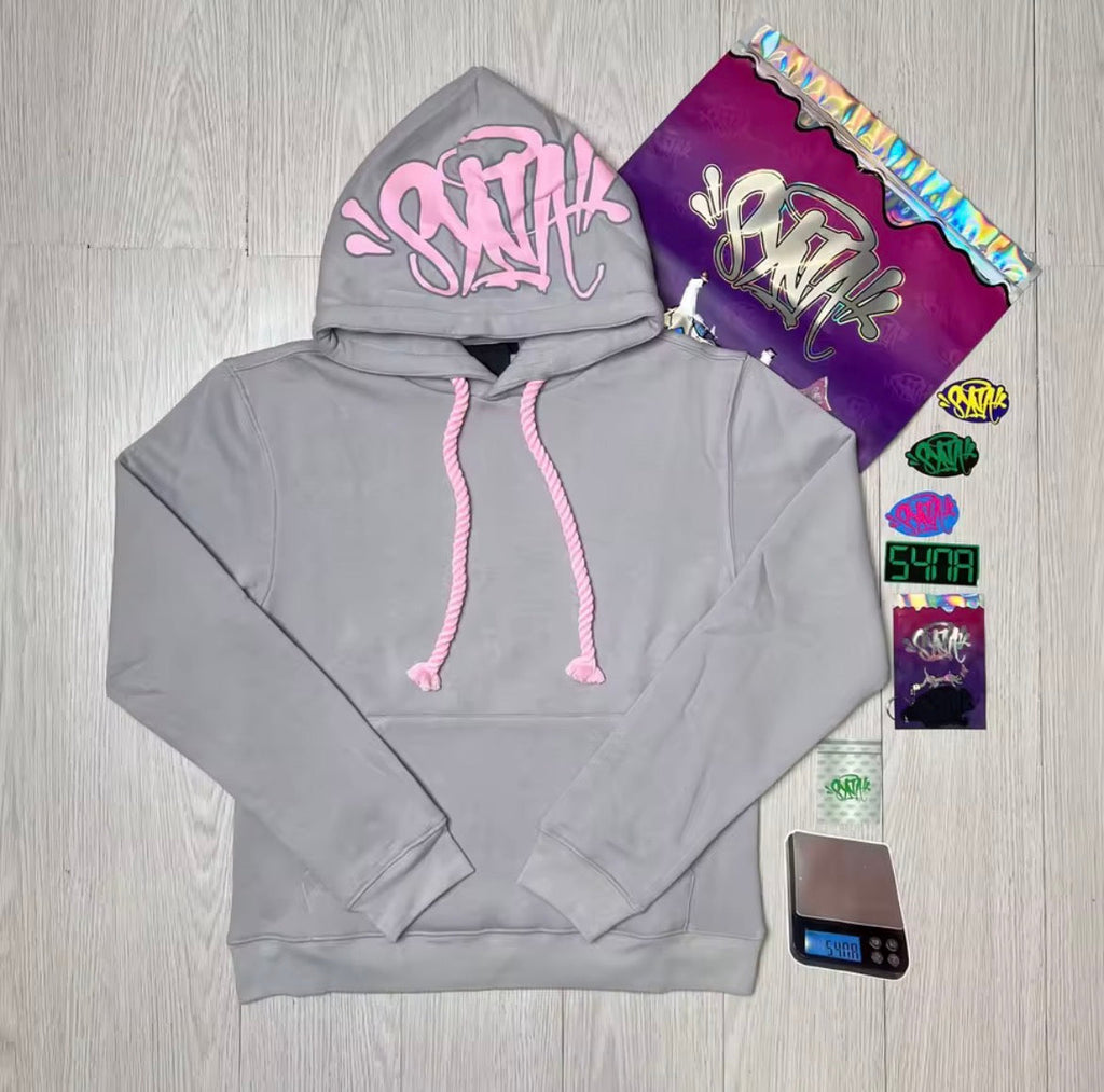 Syna Cloud Hoodie – Gris / Rosa