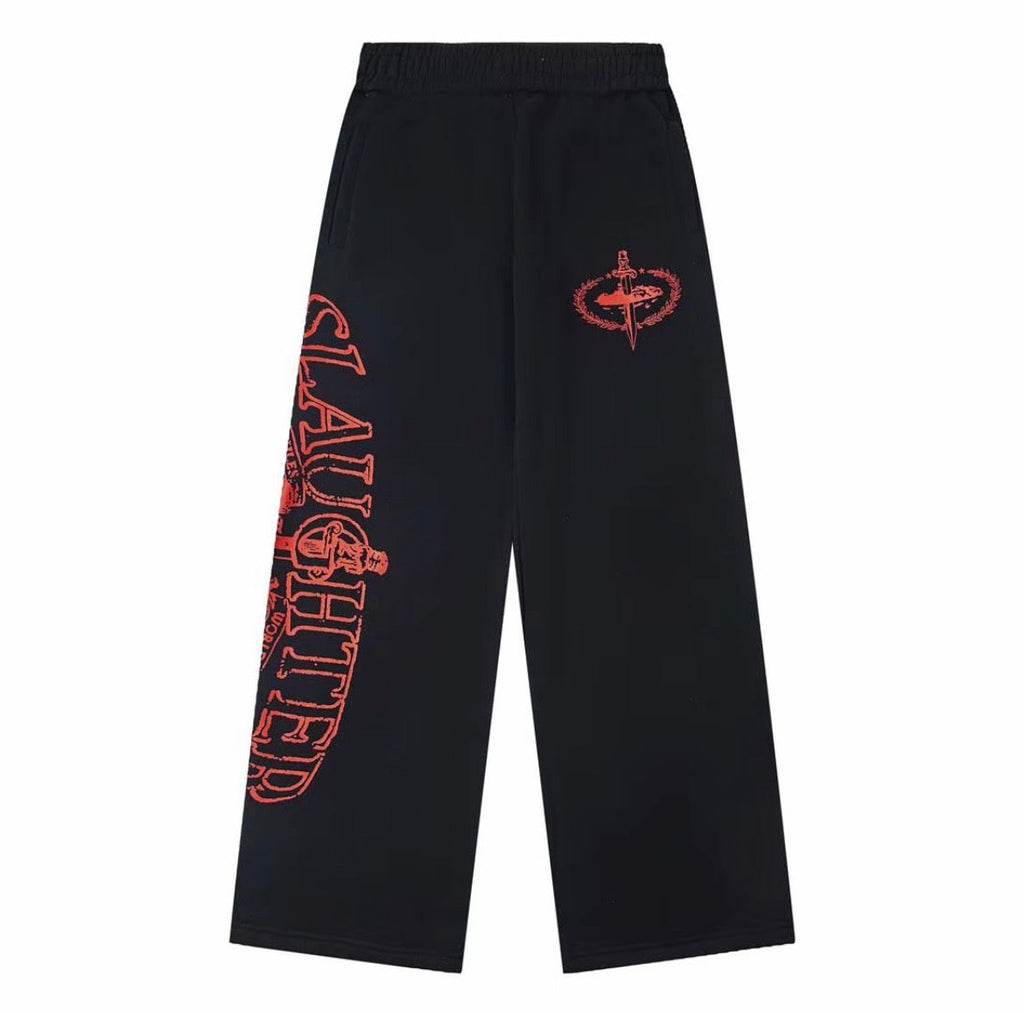 Corteiz Slaughter Track Pants – Black / Red
