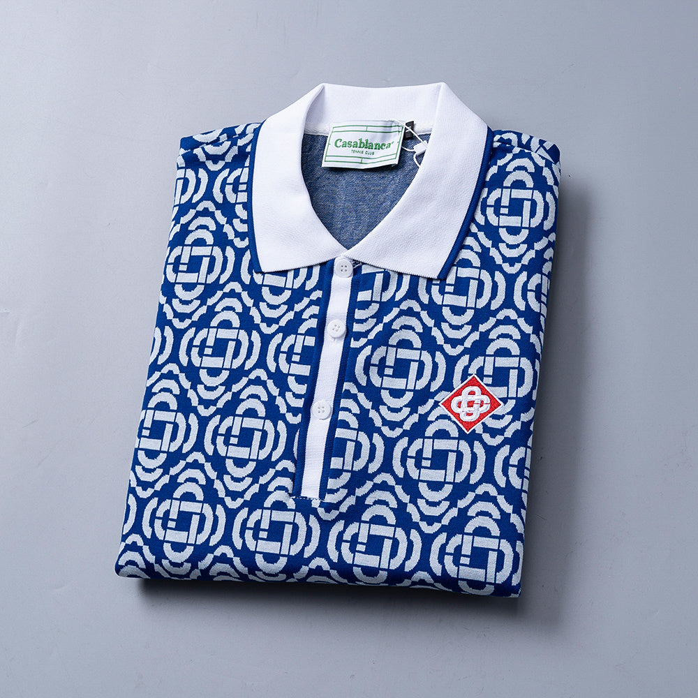 Playera Polo Casablanca Blue Monogram Jacquard